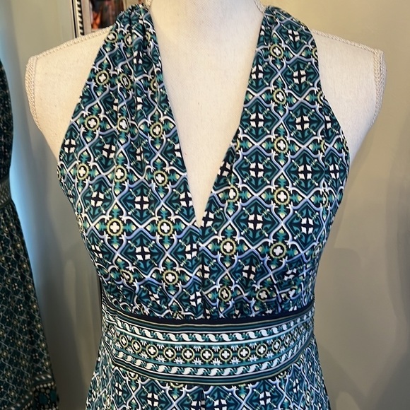 New Without Tags Max Studio Blue and Green VNeck Dress Size Small - Picture 2 of 12